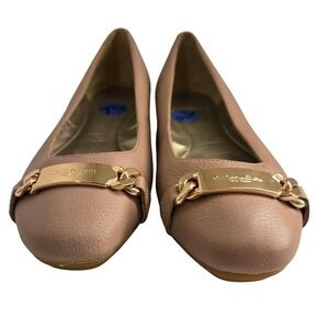 COACH Ballet Flats Gold Chain Detail Pinkish Beige Leather Womens Size 7.5